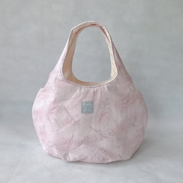 ころりんバッグ　Lサイズ　ショルダー　トートバッグ　　kororin bag 軽い　大きめ　ざっくり　チューリップ　くすみピンク