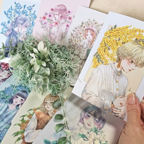 【組み合わせ自由】イラストカード2枚セットー時季の花ー