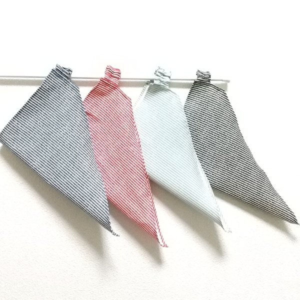 ストライプ（ヒッコリー調）色・サイズが選べる ゴム紐付 子供用三角巾