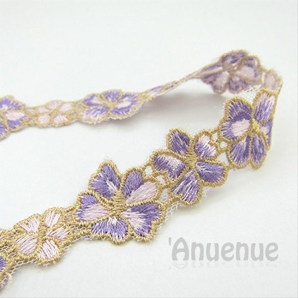 フラワー刺繡レース（Lavender flowers）20mm×50cm