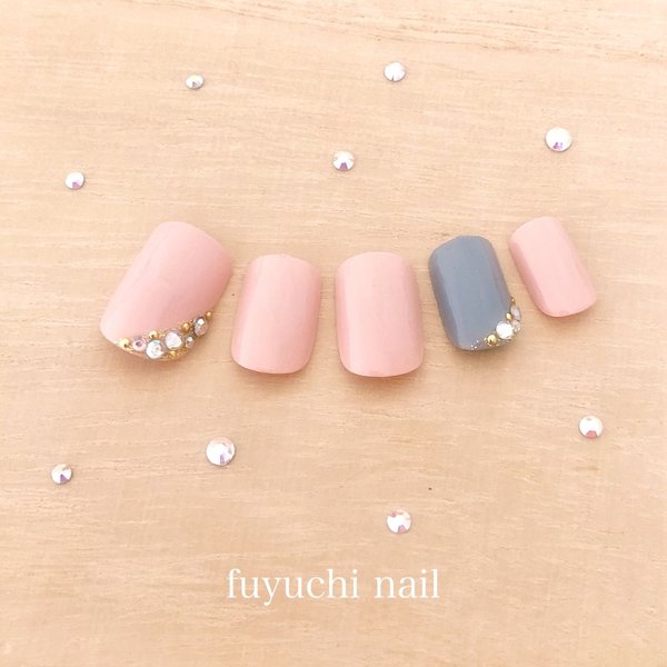 ((No.224))シンプルnail ピンク×グレー