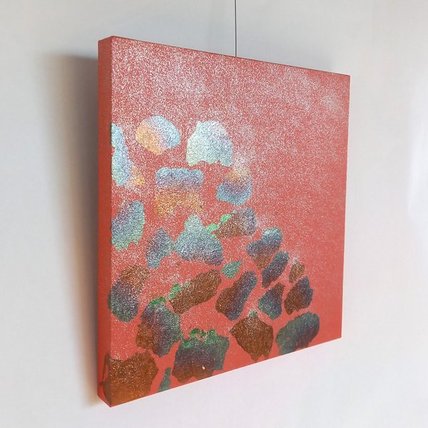 壁飾り「石積」　赤揉み紙箔砂子　　275㎜角木製パネル