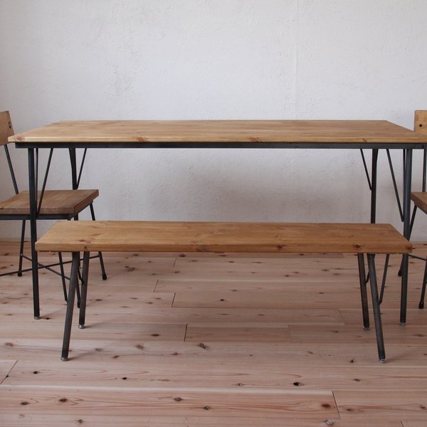 【送料無料】【セット割引】PINE DINING TABLE SET(テーブル1500、木材椅子2脚、ベンチ1200)