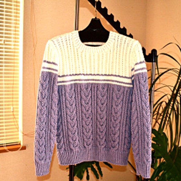 コットン１００％手編みアラン模様セーター（送料込み）