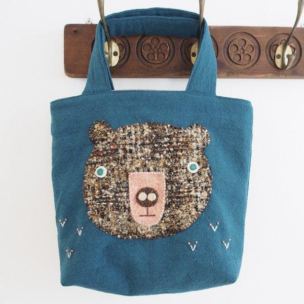 ぼんやり顔のクマさんが可愛いミニ手提げバッグ（コバルトブルー）