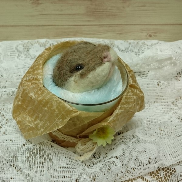 うるキュン瞳のカワウソくんinカップ～羊毛フェルト