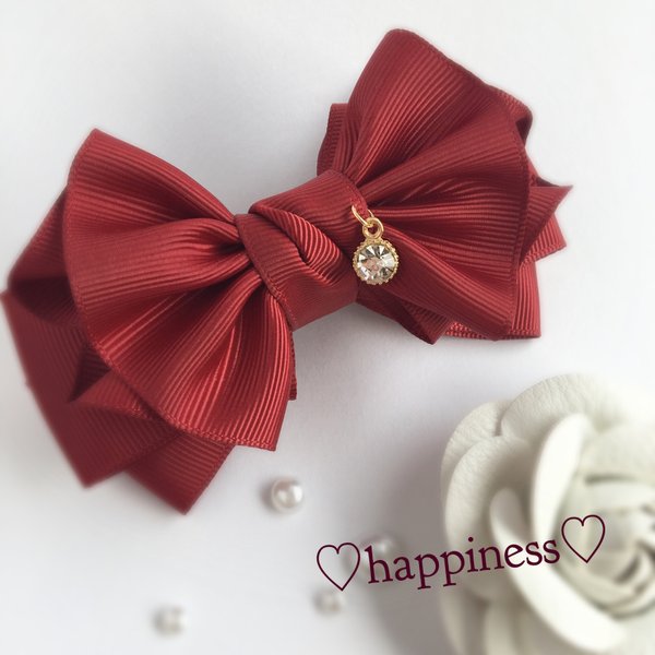 特集掲載♡happy dress ribbon♡バレッタ♡レッド系♡再販78簡易ラッピング対応