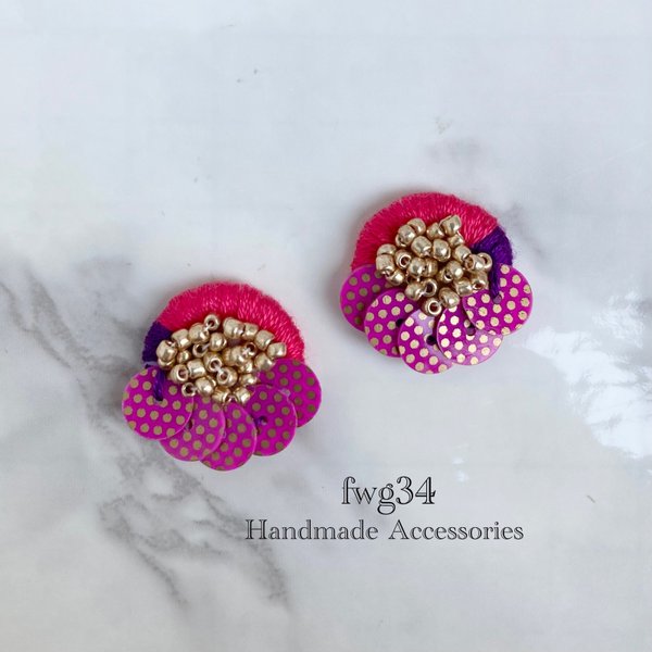 【polka dots】pink  イヤリング/ピアス