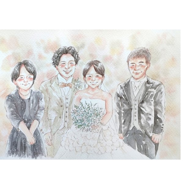 ウェディング 似顔絵 A4 結婚式 イラスト 子育て感謝状  水彩 ウェルカムボード 記念日 両親贈呈品