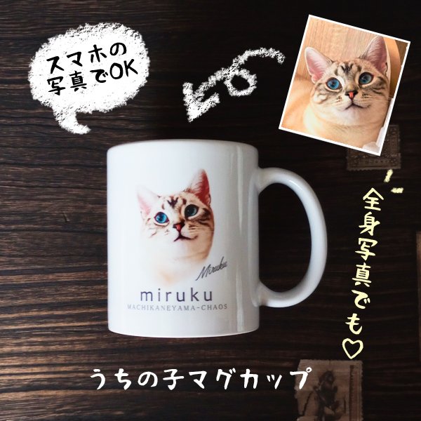 うちの子マグカップ（ペット写真/犬/猫/うちの子グッズ/猫グッズ/犬グッズ/うちの子オーダーメイド/ペット/プレゼント/記念/似顔絵/コップ/湯呑/マグ）