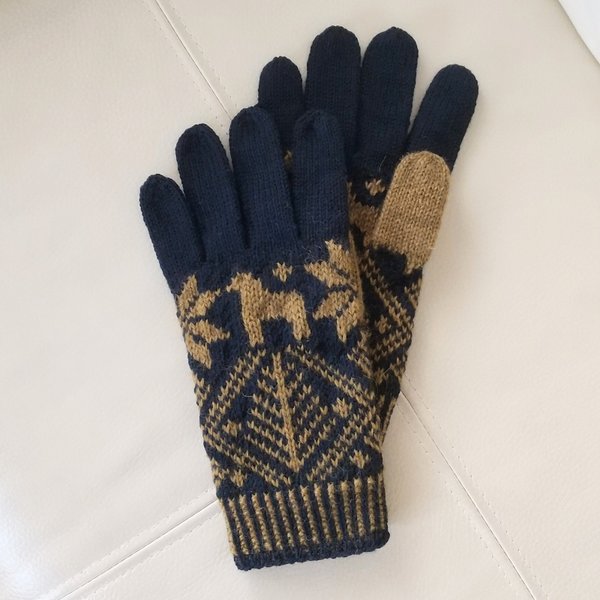 【新色】北欧柄の編み込み手袋(ネイビー×アンティークゴールド)