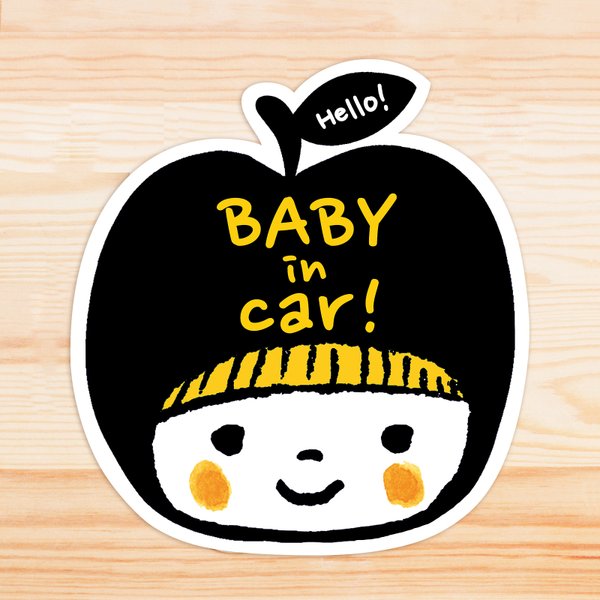 BABY IN CAR キッズインカー マグネットステッカー(りんご帽子）