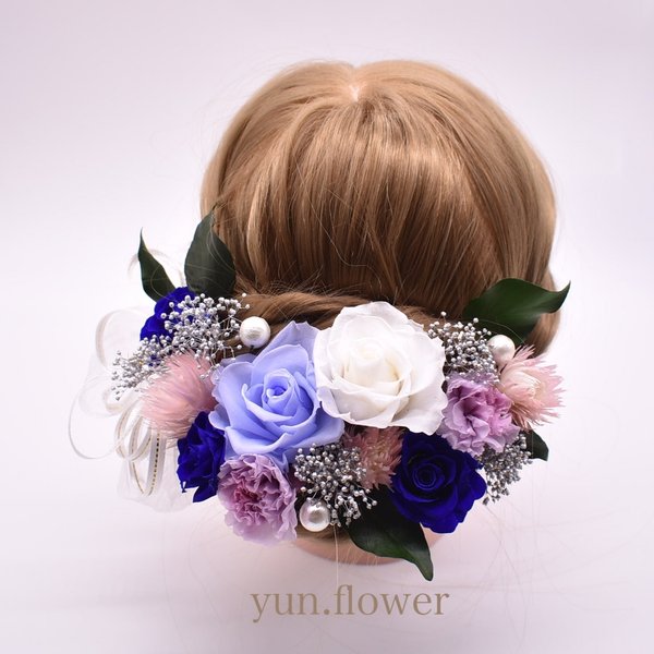《no. 2116》ブライダル　成人式　髪飾り　前撮り　卒業式　和装　振袖　袴　結婚式　花　ブルー　紫