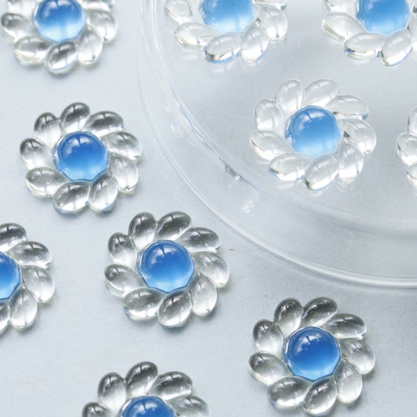 【4個】クリア　フラワー　カボション　花　貼り付け　アクリル　ブルー　透明