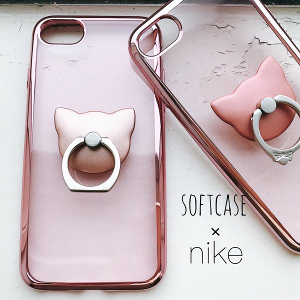 ねこ スマホリング付き ソフトケース《NEKO》iPhoneケース 猫 iPhone8 iPhone7 iPhone8plus 7plus X XS iPhone カバー ケース スマホケース