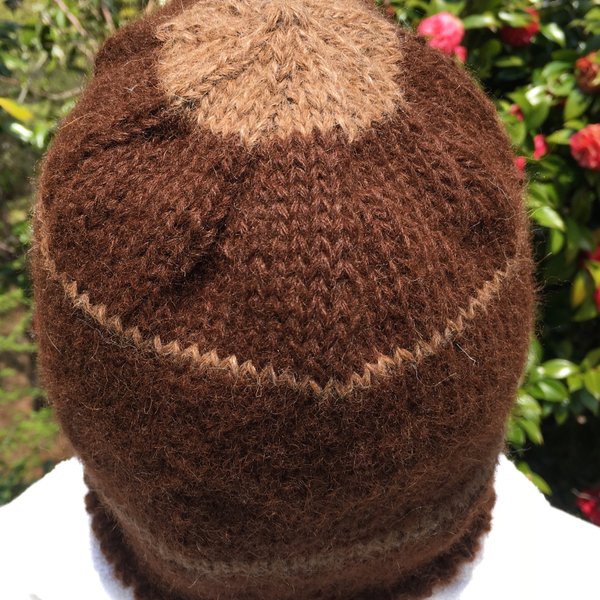 アルパカ100%焦げ茶色に茶色のボーダー の帽子