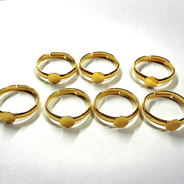 【10個】真鍮製　貼り付け台付き指輪　フリーサイズ　ゴールド  