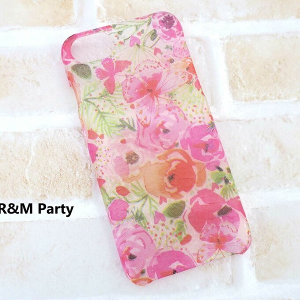 ピンクの花畑柄スマホケースiPhone15/iPhone12/iPhone11/iPhone12mini/iPhone14/iPhone13/ストラップホール