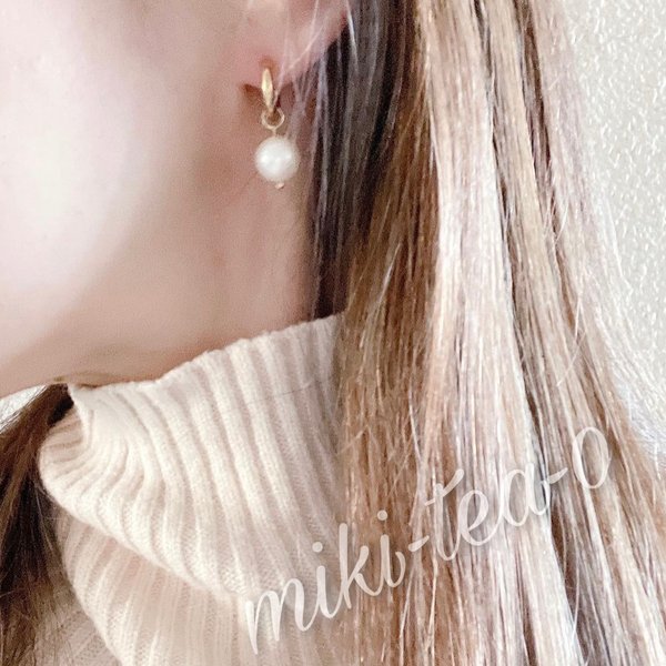 再再再販♡つけっぱなしOK 金アレ対応♡フープピアス♡まんまる 淡水パール／サージカルステンレス