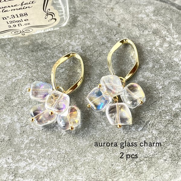 2pcs★charm・aurora glass（ガラスチャーム）
