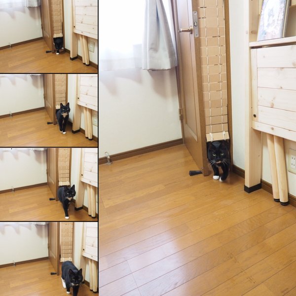 【猫道楽】猫扉　猫トンネル　ドアに猫扉を付けたいあなたに！屋内用　取り付け簡単、工事不要。扉に穴を開けずにすみます。