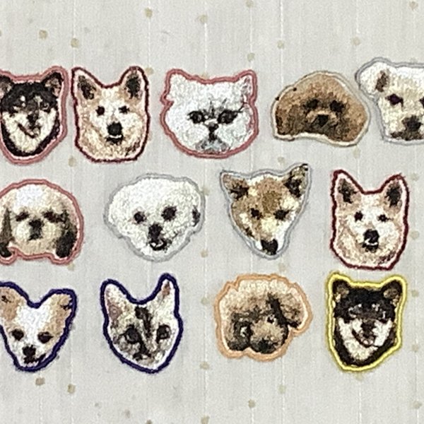 【２枚セット】ミニサイズわんちゃん、ねこちゃんの刺繍ワッペン(オーダメイド）