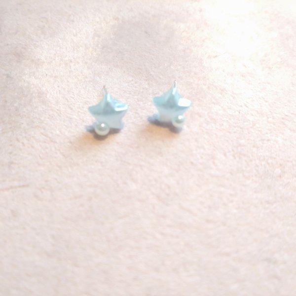 水色の星☆とパール ピアス＆イヤリング #樹脂ピアス #樹脂ノンホールピアス #ステンレスピアス