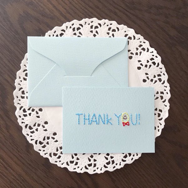 【送料無料】紙刺繍メッセージカード thank you！(青)