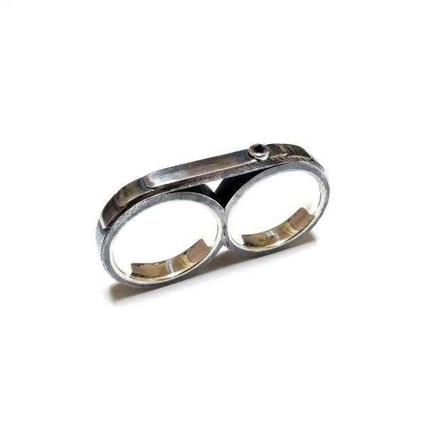 Double Finger Ring w/Cubic Zirconia