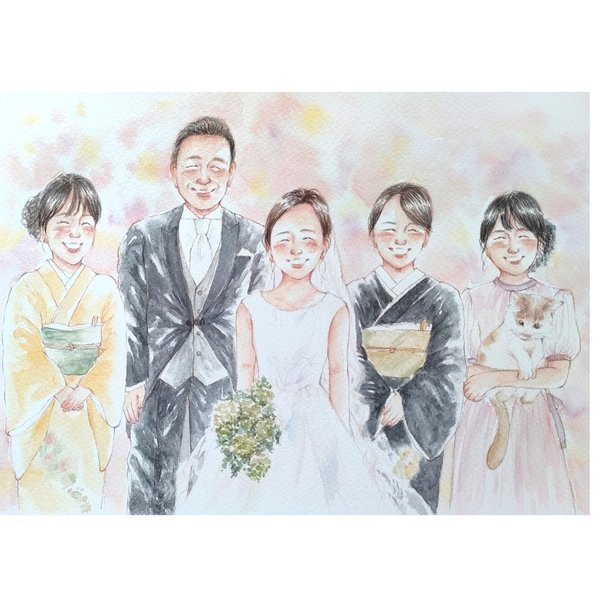 ウェディング 似顔絵 A4 結婚式 イラスト 子育て感謝状  水彩 ウェルカムボード 記念日 両親贈呈品