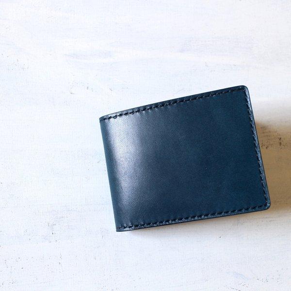 【受注生産品】二つ折り財布 ～栃木アニリン青×栃木ブラックサドル～