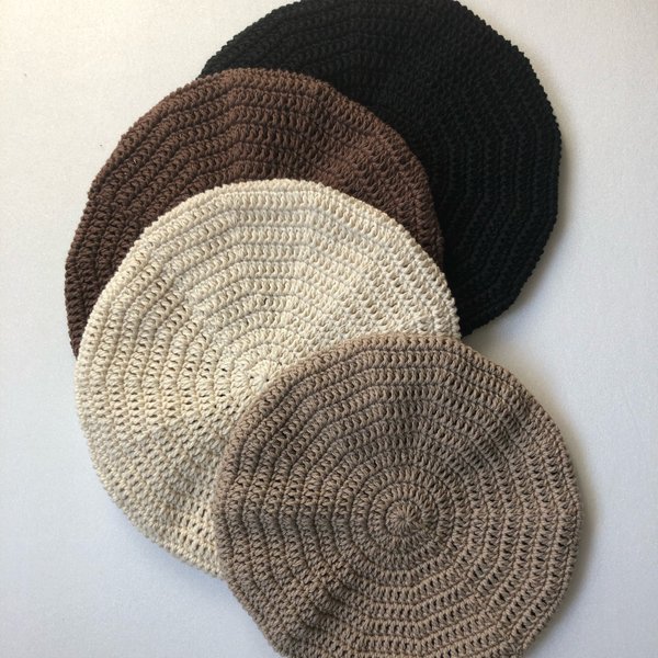 キッズベレー帽　コットン100% ベビーベレー帽　コットンベレー帽　かぎ編みベレー帽　