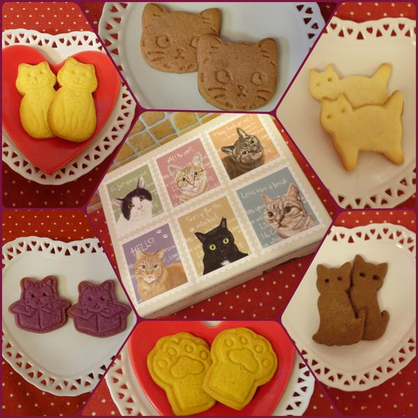 猫のイラスト貼り箱にネコの形のクッキー６袋詰め合わせ♪(=^・^=)