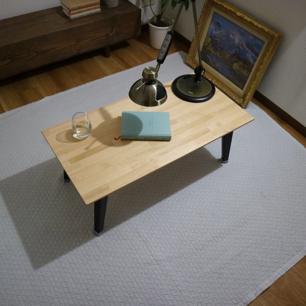 天然木の折り畳みローテーブル(テーブル/ローテーブル/机/テレワーク/アイアン）
