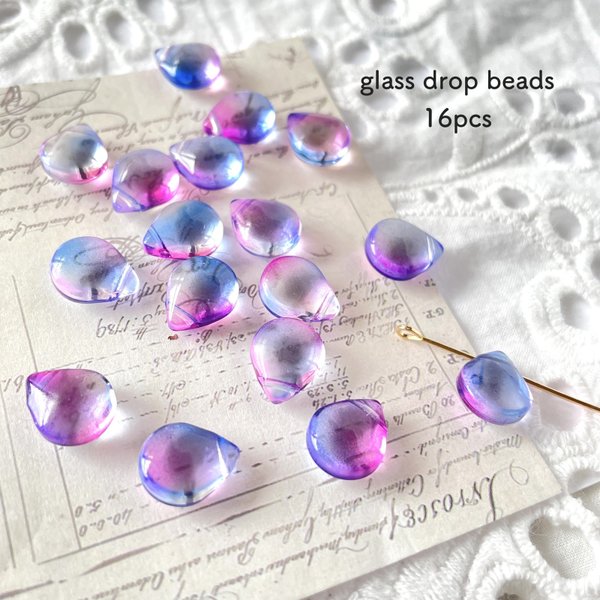 16pcs★ beads・glass drop purple（ガラスドロップビーズ）