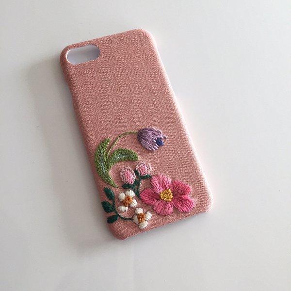（再販）刺繍の花柄 iPhoneケース No.2
