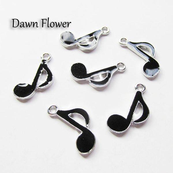 【D-0466】8pcs　音符　20×13mm　ブラック（裏シルバー）　チャーム