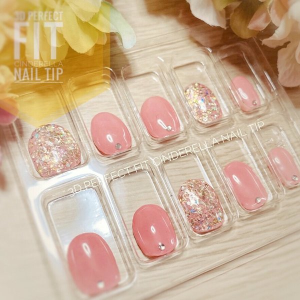 【次世代】ネイルチップ　3D perfect fit Cinderella nail tip ／自爪の様★　ピンクネイルデザイン
