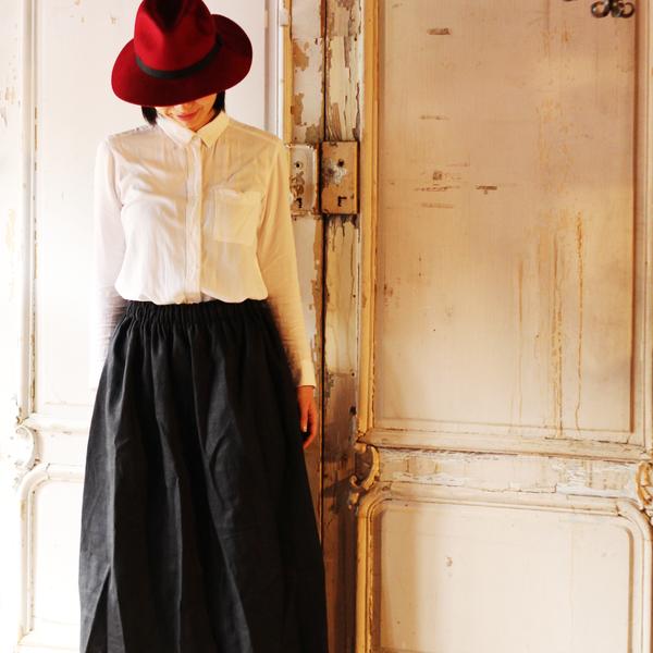 ｛Pocket color long skirt｝ブラック×ブラック