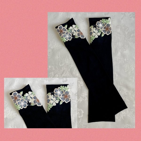 アームカバー　黒　冷感　紫外線対策　UVケア　花柄刺繍　夏のエアコン対策　母の日　プレゼント