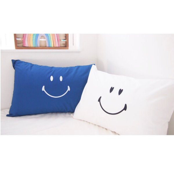 SMILE YES/NO PILLOW CASE<NAVY>