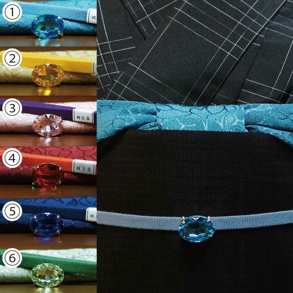 洗える 帯揚げ帯締めｾｯﾄ 3点ｾｯﾄ 選べる6色 バラ織柄の無地帯揚 三分紐 ｷﾗｷﾗ帯留め 小紋や紬に最適です 色が揃っているので便利！