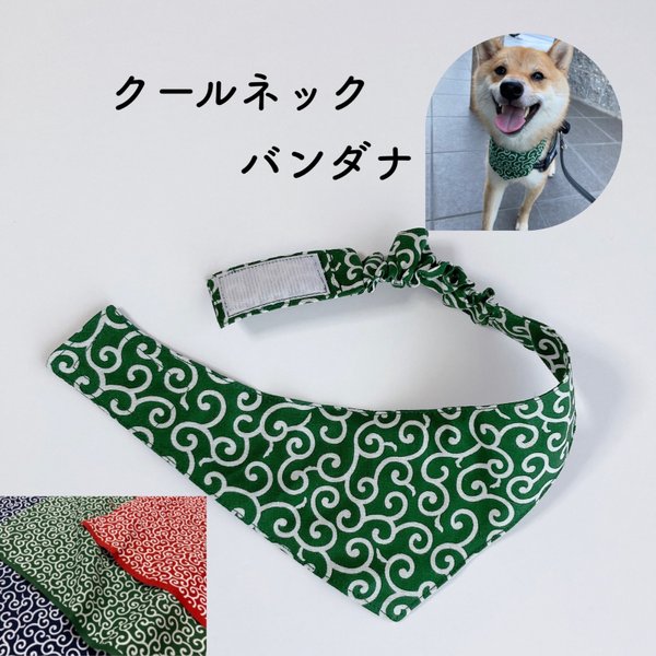 NEW★ 柴犬 犬用 唐草模様のクールネック クールバンダナ スタイ（保冷剤付き）緑