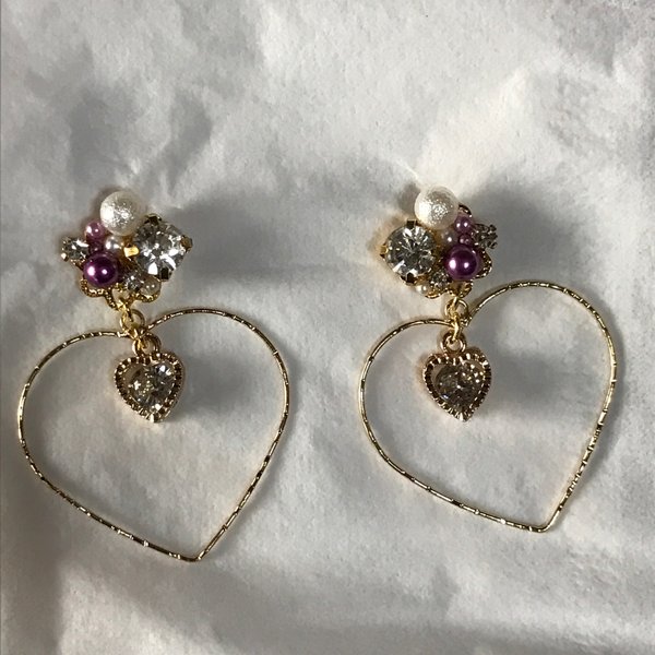 ハートフープとビジューピアス♡ジルコニア