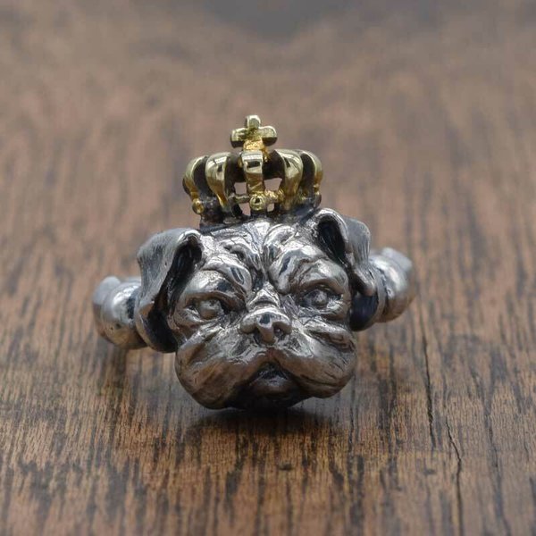 王冠とパグ【リング】Crown Pug ：R79：Size09~21