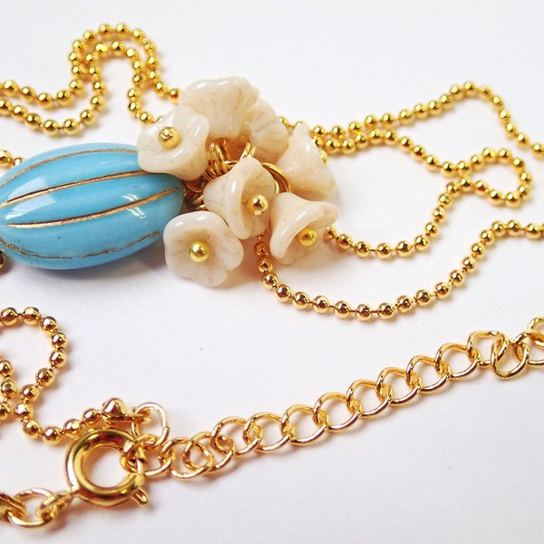 Oval&Flower【turquoise】Necklace