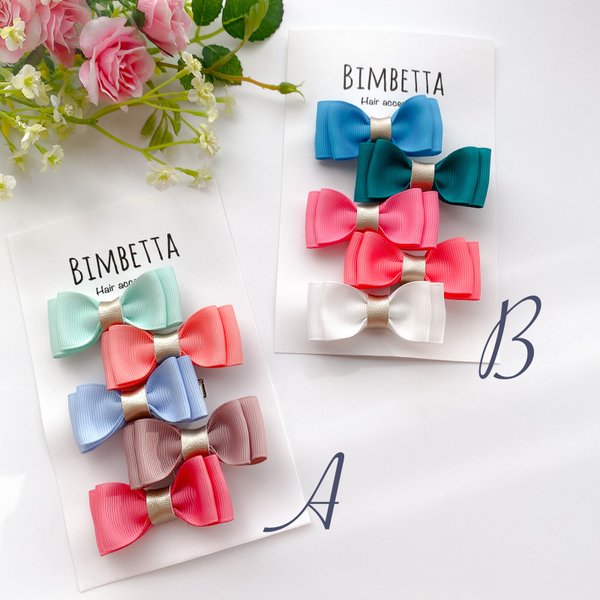 Hair bow clip (set of 5) - リボンヘアクリップ　セット　(5個セット)