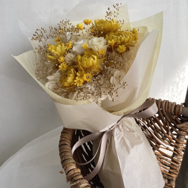 再販×5【yellow】プリザーブドフラワーのブーケ　花束　