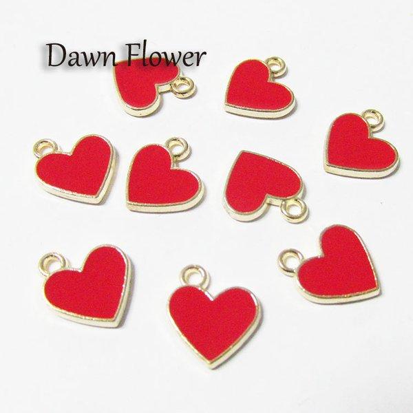 【D-0589】10pcs　ハート　13×11mm　レッド　チャーム