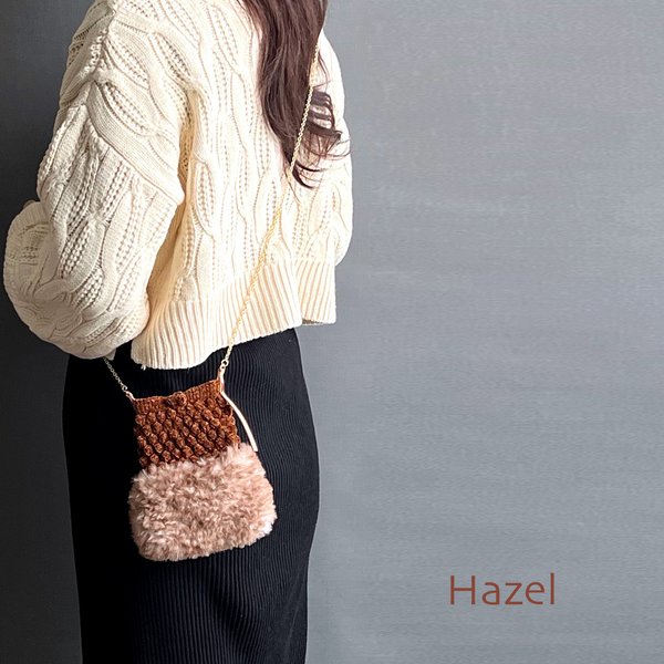 【手編みキット】 モールヤーンとファーのスマホショルダー /Hazel  (glittknit-8) 